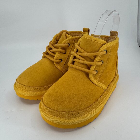 UGG Neumel Boots Kids Size 11C Youth Yellow Suede Chukka Fur Lined Lace Up - Picture 2 of 8